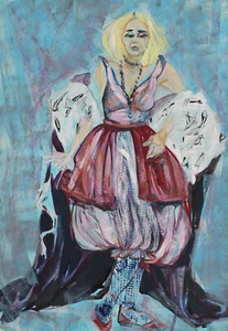 Vintage gouache painting woman figure costume design - Picture 1 of 11