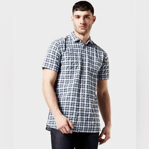 Craghoppers Men’s Pele Short Sleeved Blue and White Check Button Down Shirt Sz L - Picture 1 of 9
