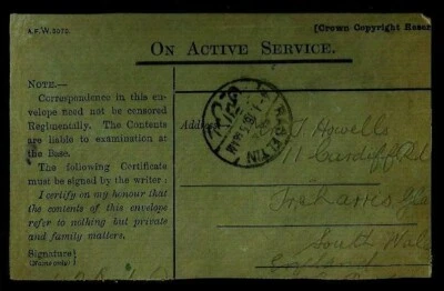 EGIPTO FUERZAS BRITÁNICAS PRIMERA GUERRA MUNDIAL POSTAL MILITAR EN SERVICIO ACTIVO OEA RAS ELTIN PAL Foto 1 de 2