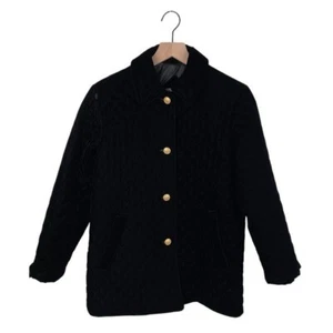 Vintage Talbots Petites Black Velvet Quilted Jacket Collared Gold Buttons Size P - Picture 1 of 7
