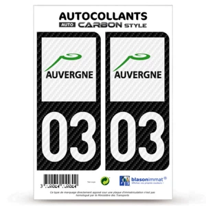 2 Stickers autocollant plaque d'immatriculation : 03 Auvergne - LT Carbone-Style - Picture 1 of 9