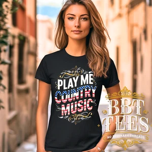 Country Music Shirt | Patriotic Country Tee | USA Flag Letters – | DTG Graphic - Picture 1 of 12