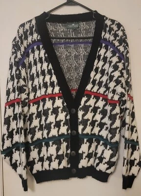 Vtg 90’s Cabin Creek Women’s L 100% Acrylic Cardigan Sweater Houndstooth USA - Изображение 1 из 4