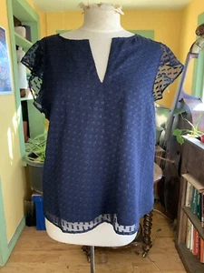 Gap Navy Blue Ruffled Short Sleeve Blouse NWT - Picture 1 of 10