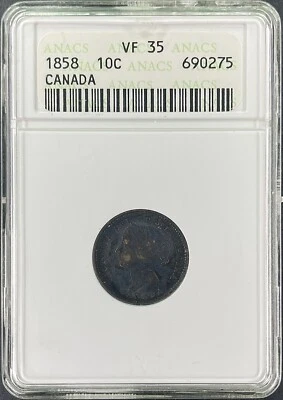 *RARE* 1858 Canada 10 Cents Dime ANACS VF-35 - Image 1 of 2