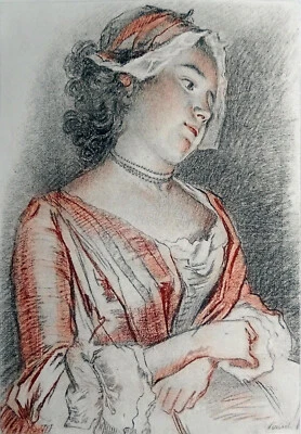 Portrait de JEUNE FILLE (par PORTAIL) - GRANDE Gravure du 19e (sous serpente) - Photo 1/2