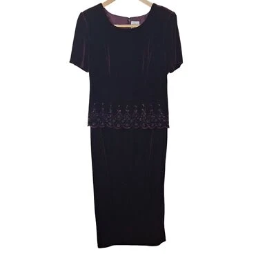 Vestido R&M Richards by Karen Kwong Terciopelo Terciopelo Talla 12 Formal Embellecido Vino Foto 1 de 4