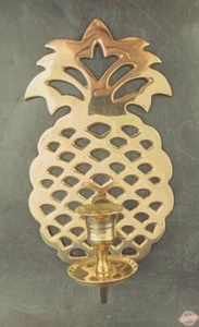 Brass Pineapple Candlestick Wall Scones 9” tall, Made In India, Mint Condition - Picture 1 of 3