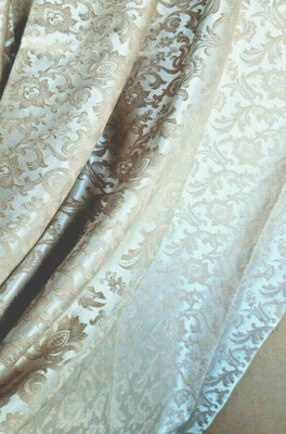 Floral Damask Reversible Shinny Fabric Doublw Sided Beige 48" W x 1 Yd + 21" L - Image 1 of 4