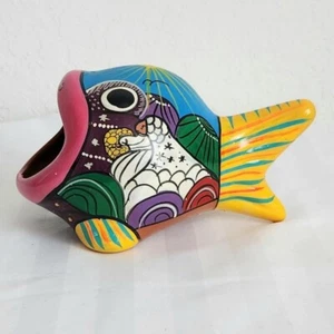 Vintage Mexican Pottery Fish Figurine Sponge Holder Folk Art Hand Painted Mexico - Picture 1 of 13