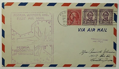 1932 First Flight Peoria IL to Houston TX Airmail Cover 3c Lincoln Scott #584 - Image 1 of 2