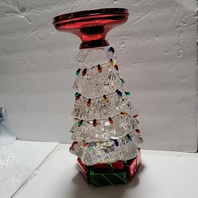 Bath & Body Works WATER GLOBE CHRISTMAS TREE Wick PEDESTAL Candle Holder light - Image 1 of 4