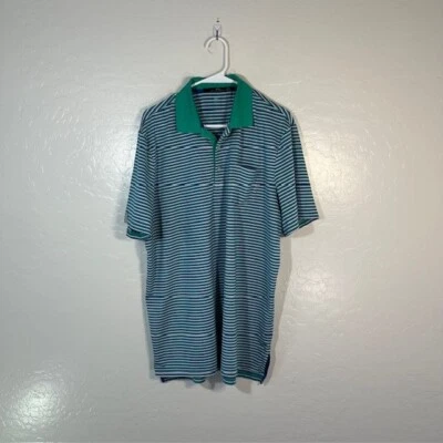 RLX Ralph Lauren Golf Polo Shirt Mens Large Blue Green White Striped Wicking - Image 1 of 4