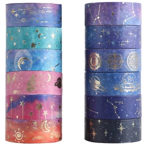 12 Rolls Galaxy Washi Tape Gold Foil Decorative Masking Tape Scrapbook Tape Stic - Picture 1 of 12