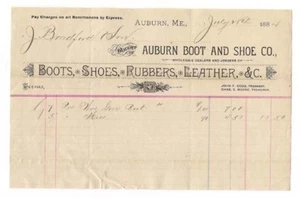 Auburn Boot and Shoe Co. Maine 1884 Billhead dichiarazione mensile ME pelle - Foto 1 di 4