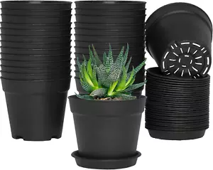 Small Plant Pots 4 Inch Set of 28 with Saucers Indoor Plastic Planters Black - Picture 1 of 6