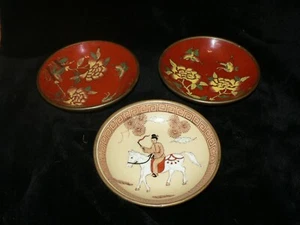 3 Antique Vintage Japanese Porcelain Bowls Dish Hand Painted Brass ACF Hong Kong - Picture 1 of 3
