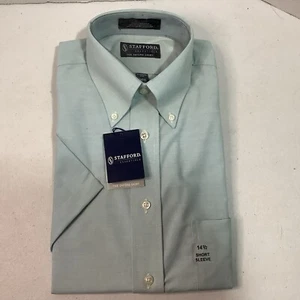 Stafford Essentials Oxford Shirt Mens Medium (14 1/2) Short Sleeve Button Up - Picture 1 of 2