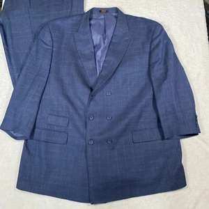 Apollo King Herren Blau Windowpane Zweireiher Anzug 58L Super 150’s (SHORT) - Bild 1 von 16