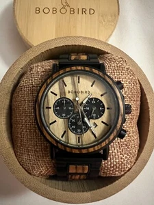 BOBO BIRD Men's Luxury Watch Wood & Stainless Steel Chronograph New (Dad Gift) - Picture 1 of 5