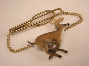 American White Tailed Deer Gold Tone Vintage Pendant Tie Bar Clip animal - Picture 1 of 4