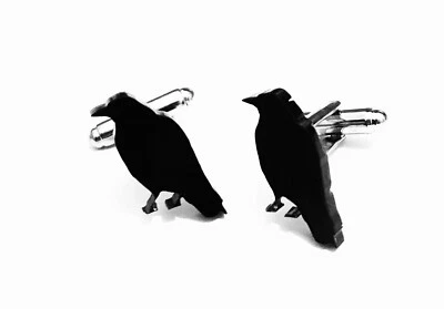 Crow Bird Novelty Cufflinks Men's Shirt Cufflinks In Black Acrylic Gift - Image 1 of 3