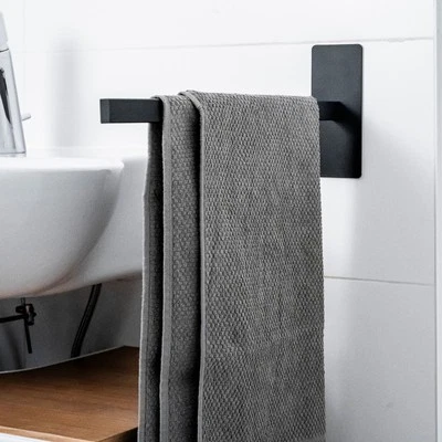 ELMOWO Edelstahl Handtuchhalter ohne Bohren Handtuchstange selbstklebend schwarz - Bild 1 von 4