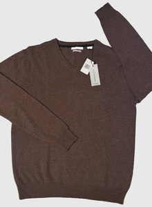NWT Weatherproof Men's Brown 2 Ply Cashmere V-Neck Pullover Long Sleeves size L - Picture 1 of 9