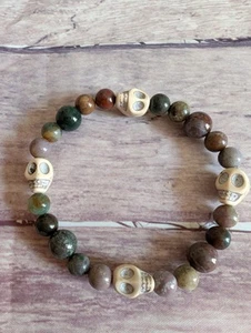 jasper bead Protective Healing Bracelet with Skull - Picture 1 of 1