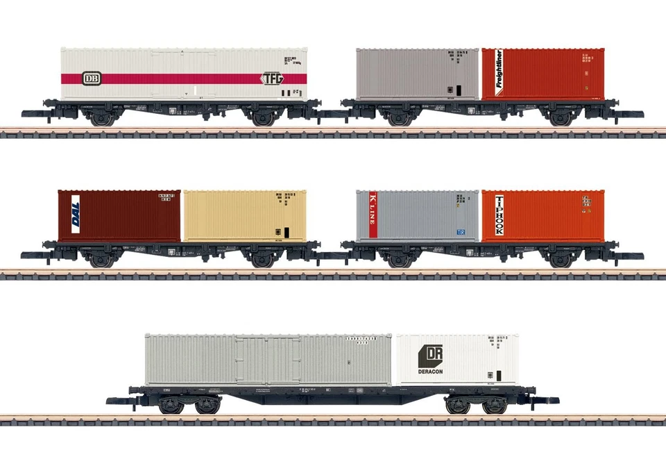 Märklin MHI Z MiniClub - 82664 5er Containertragwagen-Set Gesamtlänge 350 mm