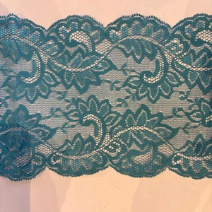 6 Inch Wide Sold by the Yard  Lace Ribbon Floral Pattern Lace Trim Vintage Teal - Picture 1 of 3