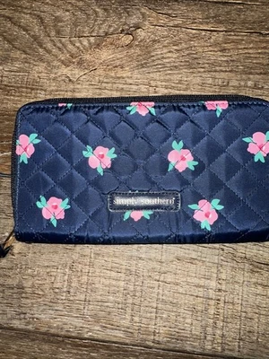Simply Southern Quilted Wallet Pink Rose Flower Blue Section Wristlet NWT - Image 1 of 4