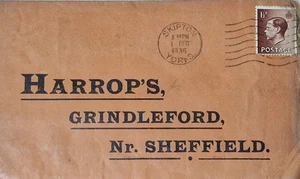 Stamp Addressed Envelope From Skipton To Harrop's Grindleford  1 February 1936 - Picture 1 of 2