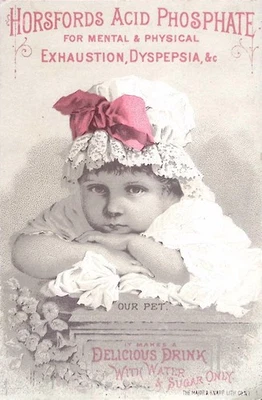 Cartão comercial vitoriano Horsfords fosfato ácido ilustração infantil publicidade - Imagem 1 de 3