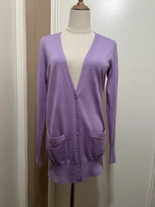 J.Crew 100% Merino Wool V Neck button cardigan sweater Small Purple - Picture 1 of 9