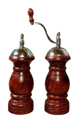 Vintage Keyaki Wood Salt Shaker Pepper Mill Set Walnut Finish 8" For Kimco - Image 1 of 3