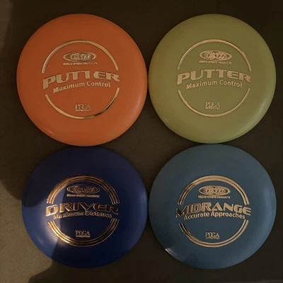 Frisbee Pro Golf 4 disc set Emsco Sports Driver Midrange 2 Putters MINT! - Image 1 of 4