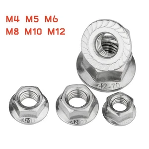 M4 M5 M6 M8 M10 M12 Serrated Flanged Hex Nuts A2 Stainless Steel Hexagonal Nut - Picture 1 of 13