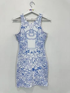 Mika & Gala Mini Dress Women 8 Blue/White Cotton Blend Stretch - Picture 1 of 10