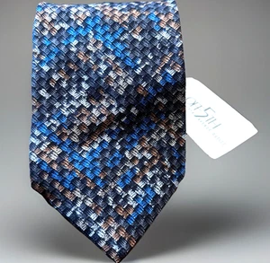 Missoni Black Gray Brown Blue Woven Pattern 100% Silk Tie NOS - Picture 1 of 10