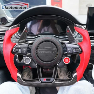 Carbon Fiber Yoke Steering Wheel Fit Audi RS3 RS4 RS5 S3 S8 with CF Paddles - Picture 1 of 12