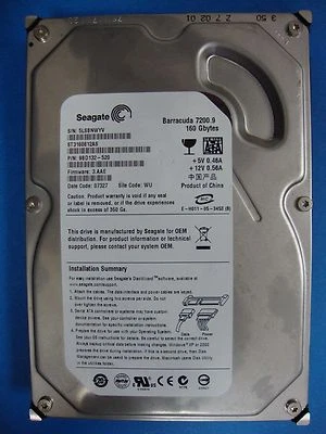 Seagate 160GB SATA Hard Drive ST3160812AS, 5LS, WU, PN 9BD132-520, FW 3.AAE      - Image 1 of 3
