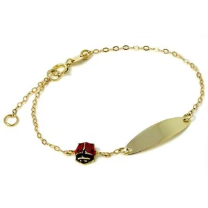 9ct Gold ID Plate Bracelet with Ladybird Charm - Picture 1 of 7