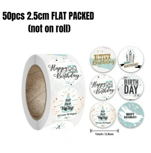 Happy Birthday Sticker Thank you Sticker Birthday Gift Seal 6Style 50pc 25mm 1in - Picture 1 of 1