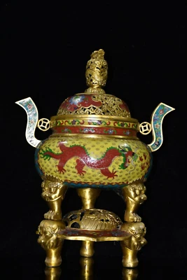 Queimador de incenso chinês 19,6 pol. cloisonne cobre vaso animal bronze antigo - Imagem 1 de 4