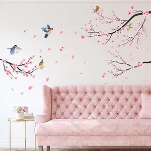 Removable Cherry Blossom Flowers Wall Decals Pink Flower Tree Branches Wall S... - Picture 1 of 7