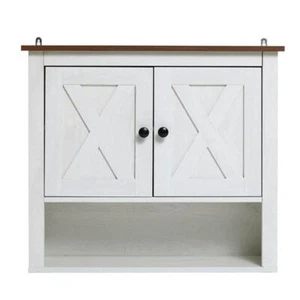LuxenHome Bathroom Storage Cabinet 20.6" x 23.6" x 7.7" 3-Shelves White Brown - Picture 1 of 12