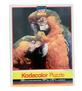 VTG NEW Tropical Kodacolor Jigsaw Puzzle Cuddling Macaws Bird 19x20" 550 pc - Picture 1 of 12