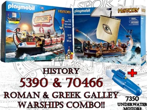 Playmobil History 5390 & 70466 & 7350- Roman & Greek Galleys W Motor - BRAND NEW - Picture 1 of 23