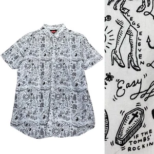 MAMBO LOUD SHIRTS Vintage 90s Tattoo Art Shirt S Hawaiian Goth Rockabilly Tiki - Picture 1 of 14